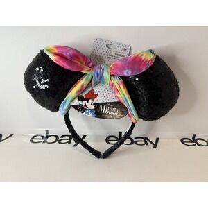 New Disney Minnie Mouse Sequin Bow Mouse Ears Headband With Tie Dye